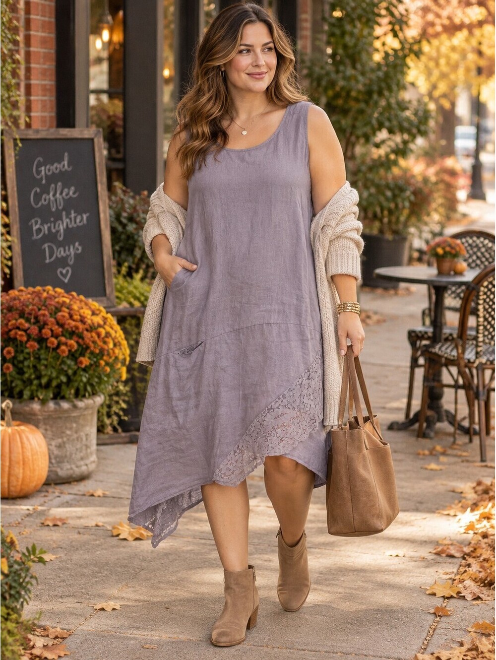 Charlie B Linen Asymmetrical Lace Midi Dress Purple Size XL Made in Italy EUC